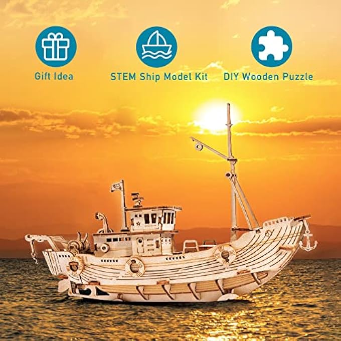 ROKR 3D WOODEN PUZZLE FOR ADULTS, FAMILY PUZZLES & WATERCRAFT SHIP ROOM DECOR, GIFTS FOR WOMEN AND MEN - FISHING SHIP - Image 2